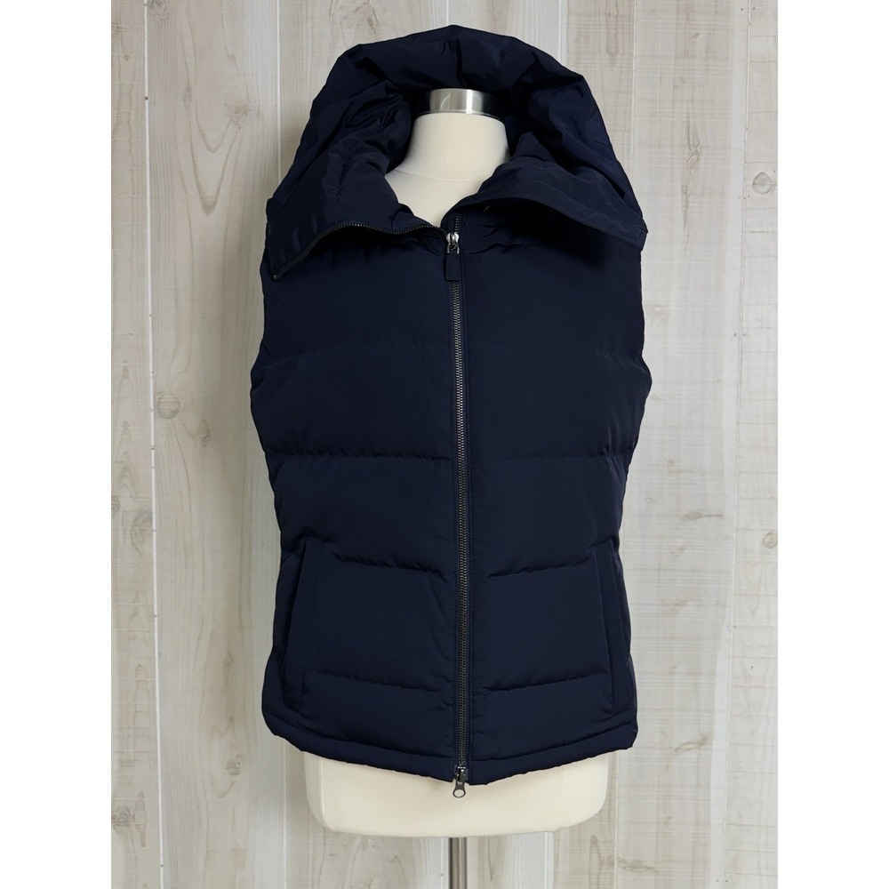 Talbots Puffer Quilted Funnel Neck Down Vest M Women Navy Blue Preppy